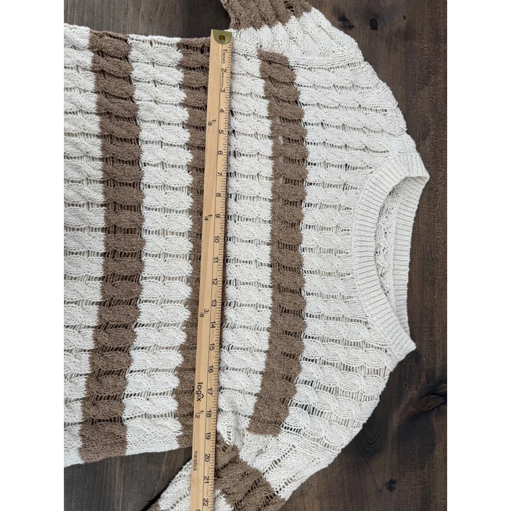 Pilcro Anthropologie Womens XXS Striped‎ Cable Open Knit Pullover Sweater Brown
